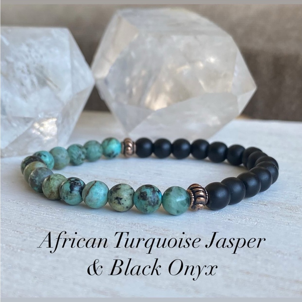 6 mm African Turquoise Jasper and Black Onyx Gemstone Stretch Bracelet